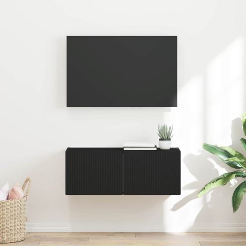 TV стенен шкаф 78,5 x 31 x 29,5 см Черно Инженерна дървесина
