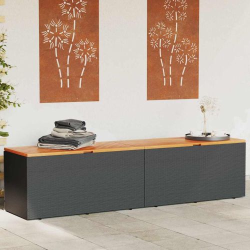 Външна кутия за съхранение черна 220x50x54 см PE ратан акация