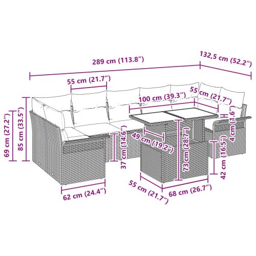 Градински Софа Комплект с възглавница 8 pcs Черно Полиратан