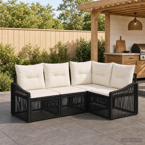 Градински Софа Комплект 4 pcs Черно полиратан