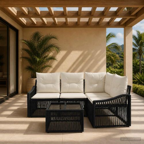 Градински Софа Комплект 5 pcs Черно полиратан