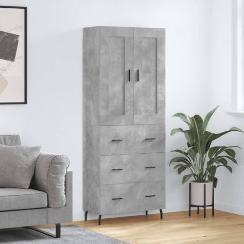 Висок шкаф, бетонно сив, 69,5x34x180 см, инженерно дърво