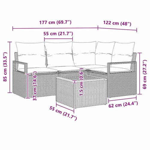 Градински Софа Комплект 5 бр. Бежово полиратан