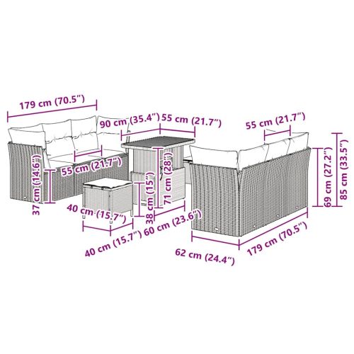 Градински Софа Комплект 9 pcs Бежово полиратан