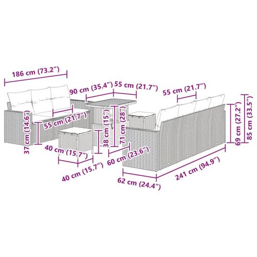 Градински Софа Комплект 10 pcs Бежово полиратан
