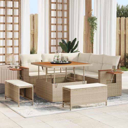 Градински Софа Комплект 8 pcs Бежово полиратан