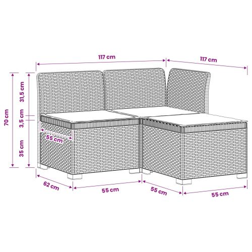 Пейка за градина с Cushions във вид на ратан ПП Кафяво