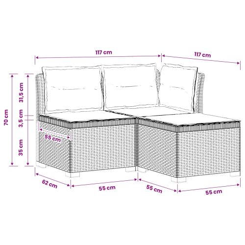 Пейка за градина с Cushions във вид на ратан ПП Светлосиво
