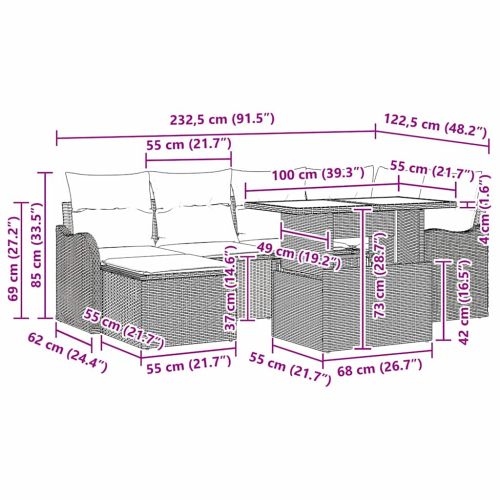 Градински Софа Комплект с възглавница 7 pcs Черно Полиратан
