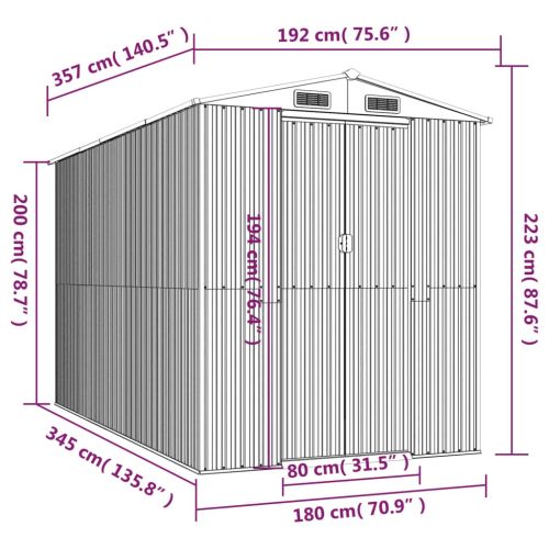 Градинска барака антрацит 192x357x223 см поцинкована стомана