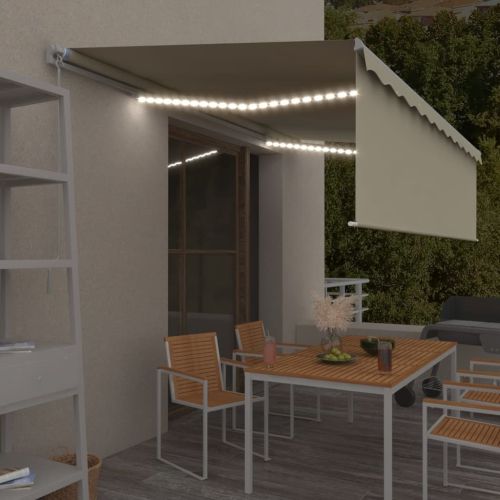 Ръчно прибиращ се сенник с щорa и LED, 5x3 м, кремав