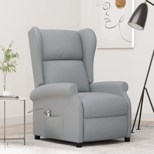 Wingback електрически реклайнер стол, светлосив, текстил
