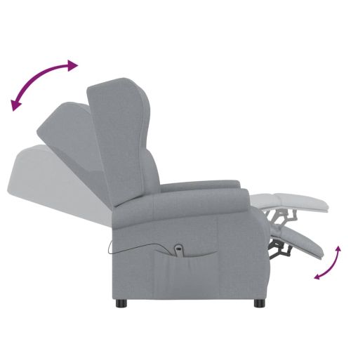 Wingback електрически реклайнер стол, светлосив, текстил
