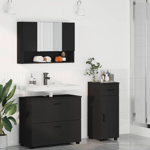 Комплект мебели за баня 3 бр. Черно 76,5 x 35 x 64 см