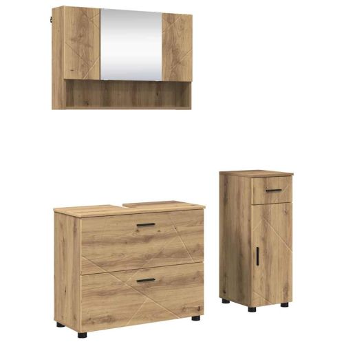 Комплект мебели за баня 3 бр. Дъб 76,5 x 35 x 64 см