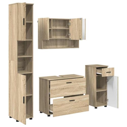 Комплект мебели за баня 4 бр. Сонома дъб 35 x 30 x 192 см