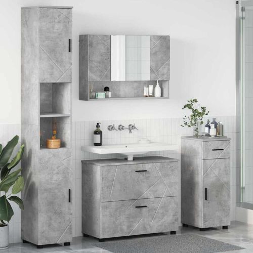 Комплект мебели за баня 4 бр. Циментено сиво 35 x 30 x 192 см
