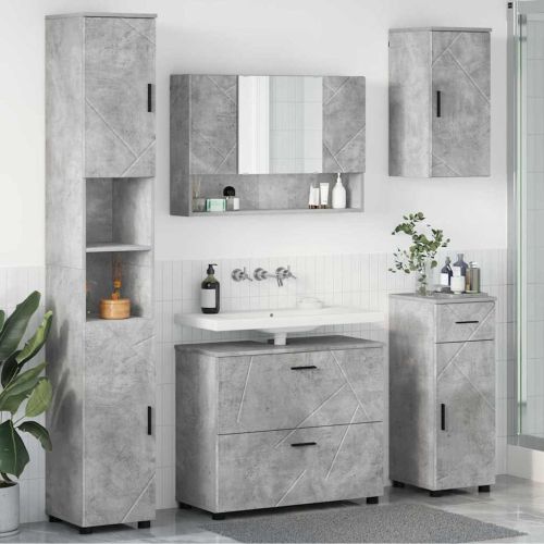 Комплект мебели за баня 5 бр. Циментено сиво 35 x 30 x 192 см