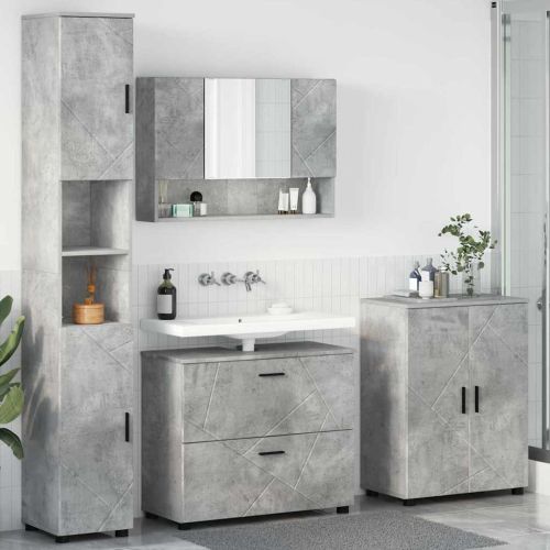 Комплект мебели за баня 4 бр. Циментено сиво 35 x 30 x 192 см
