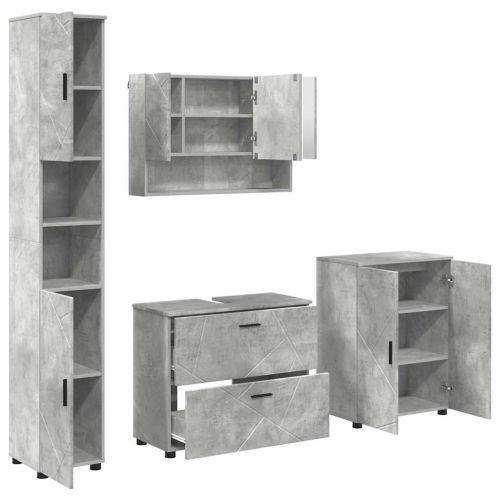 Комплект мебели за баня 4 бр. Циментено сиво 35 x 30 x 192 см
