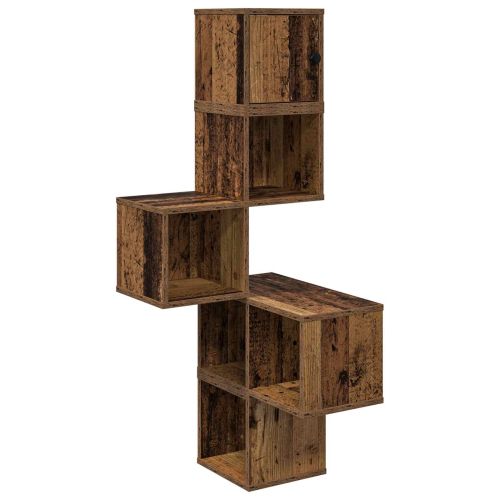 Стенен ъглов рафт Старо дърво 48 x 48 x 120 см