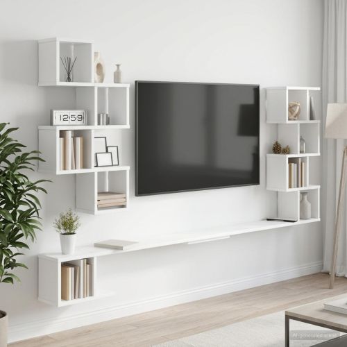 Стенно монтирано телевизионно рафтче Бяло 180 x 15 x 94 см