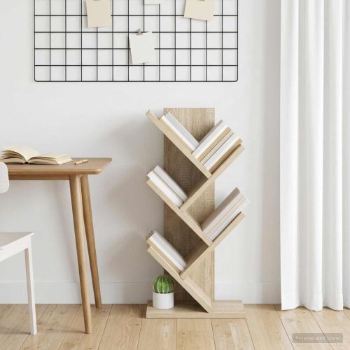 Дървен рафт за книги с 4 нива 30 x 18 x 60 см Дъб сонома