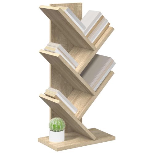 Дървен рафт за книги с 4 нива 30 x 18 x 60 см Дъб сонома