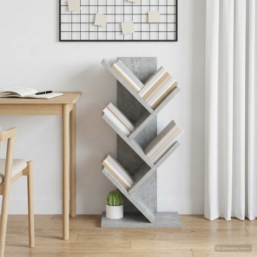 Дървен рафт за книги с 4 нива 30 x 18 x 60 см Бетонно сиво