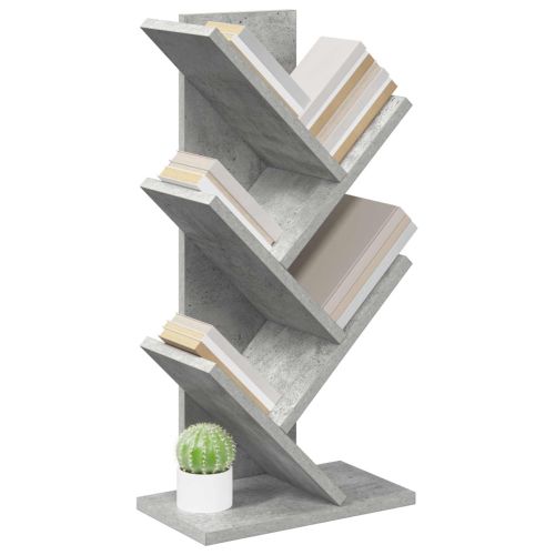 Дървен рафт за книги с 4 нива 30 x 18 x 60 см Бетонно сиво