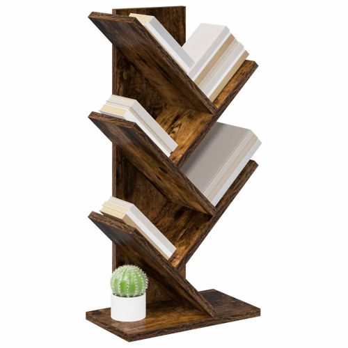 Дървен рафт за книги 4-етажа 30 x 18 x 60 см Опушен дъб