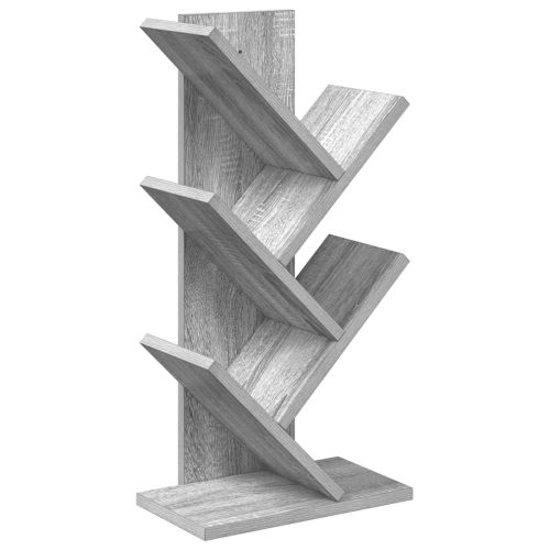 Дървен рафт за книги с 4 нива 30 x 18 x 60 см Сив Сонома