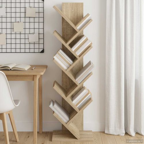 Дървена етажерка за книги с 6 нива 30 x 18 x 100 см Дъб сонома