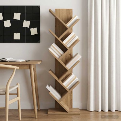 Дървена етажерка за книги с 6 нива 30 x 18 x 100 см Дъб артизан