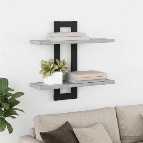 Плаващи рафтове Сив Сонома 40 x 15 x 40 см Инженерна дървесина