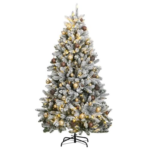 Изкуствена коледна елха с шарнири, 300 LED и топки, 180 см