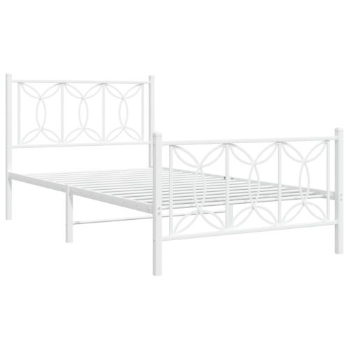 Метална рамка за легло с горна и долна табла, бяла, 100x200 см