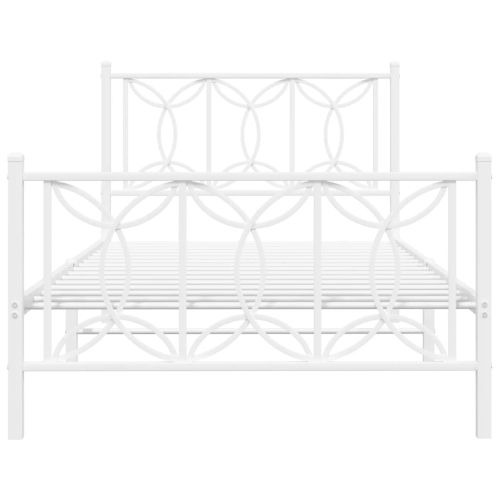 Метална рамка за легло с горна и долна табла, бяла, 100x200 см
