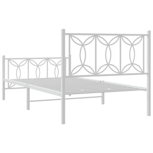 Метална рамка за легло с горна и долна табла, бяла, 100x200 см