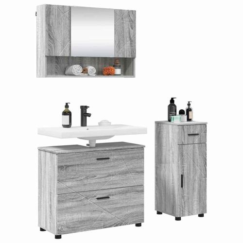 Комплект мебели за баня 3 бр. Сив Сонома