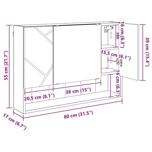 Шкаф с огледало Сив Сонома 80 x 17 x 55 см Инженерно дърво