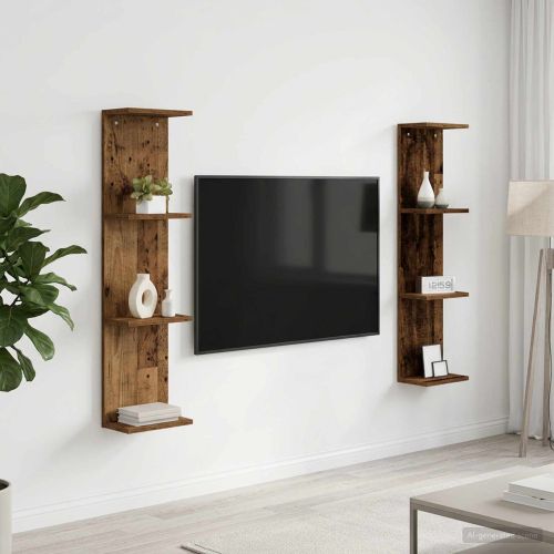 Стенен рафт 2 бр. Старо дърво 25 x 15 x 100 см