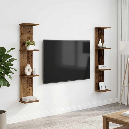 Стенен рафт 2 бр. Старо дърво 22 x 15 x 100 см