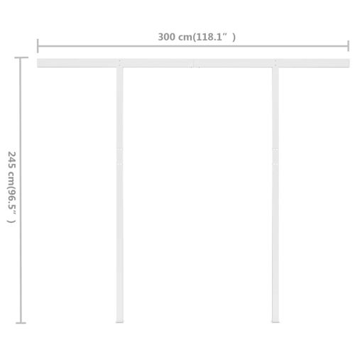 Ръчно прибиращ се сенник с прътове, 3x2,5 м, кремав