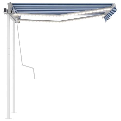 Ръчно прибираща се тента с LED, 3,5x2,5 м, синьо и бяло