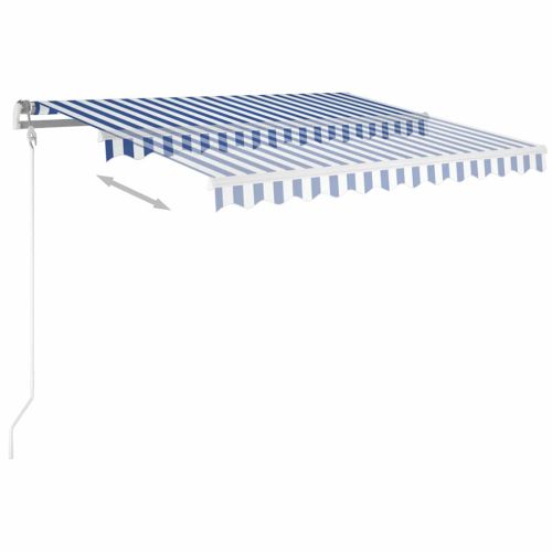 Ръчно прибираща се тента с LED, 3,5x2,5 м, синьо и бяло