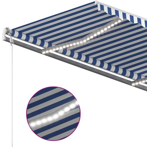 Ръчно прибираща се тента с LED, 3,5x2,5 м, синьо и бяло