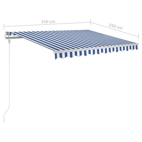 Ръчно прибираща се тента с LED, 3,5x2,5 м, синьо и бяло