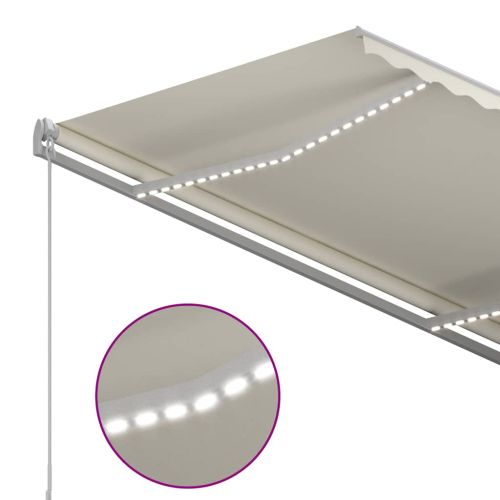 Автоматичен сенник с LED и сензор за вятър, 3x2,5 м, кремав