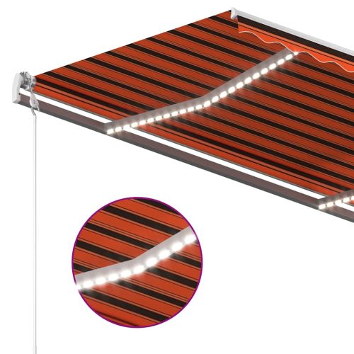 Ръчно прибираща се тента с LED, 3,5x2,5 м, оранжево и кафяво